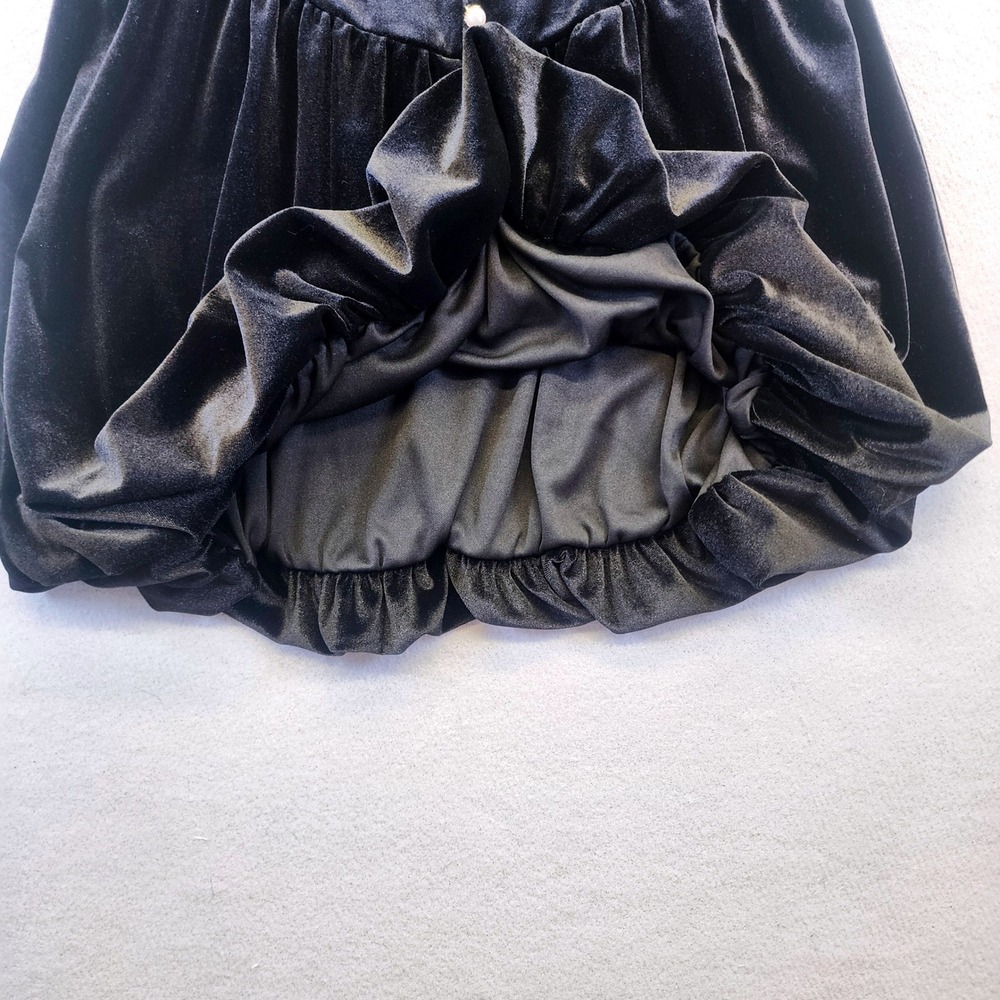 City Triangles Black Velvet Bubble Hem Dress Pearl Button Mini Cocktail Womens M - Picture 5 of 13